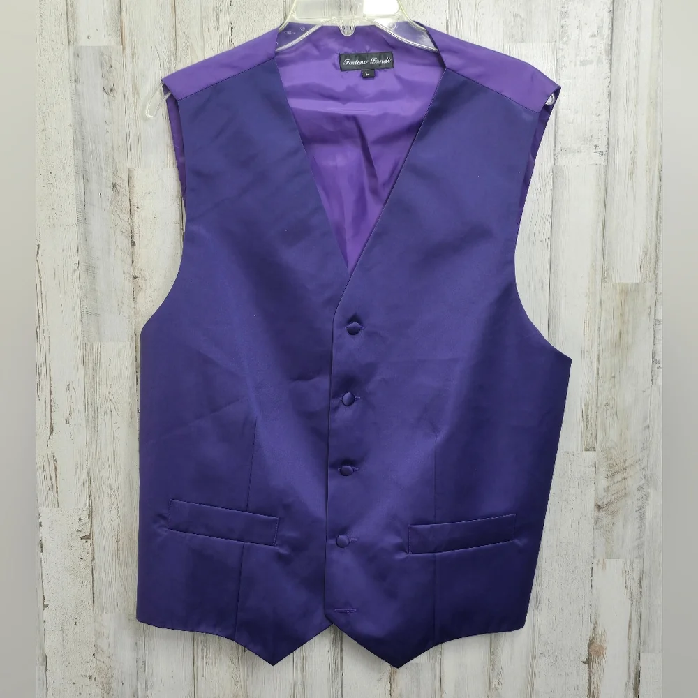 Fortino Landi Large Purple Tuxedo Suit Vest Tie Handkerchief Wedding Church Prom